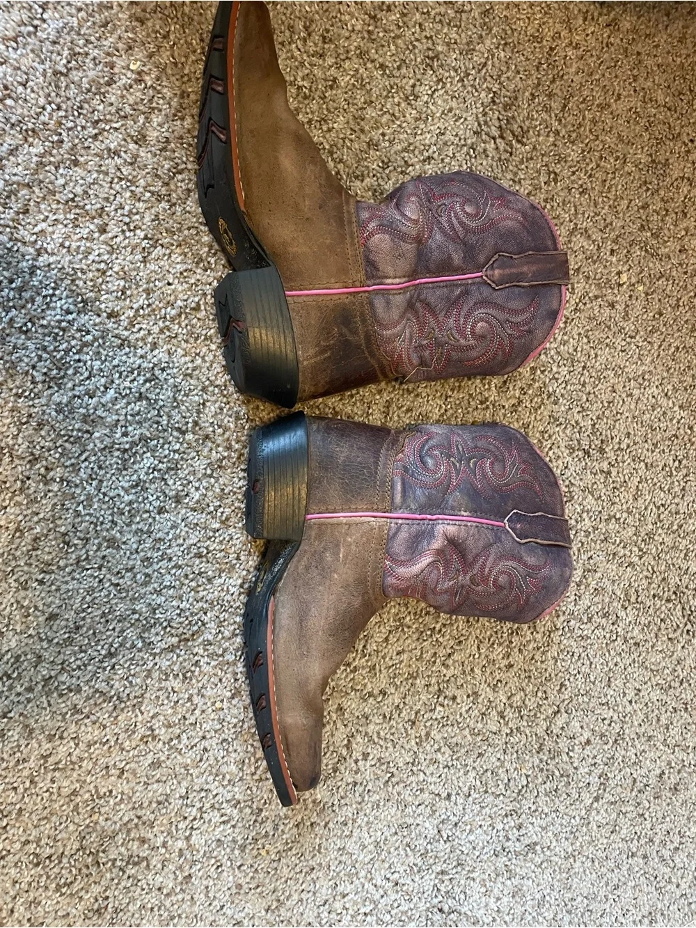 Dan Post Kids Brown Cowboy Boots with Pink Accents/purple